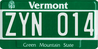 VT license plate ZYN014