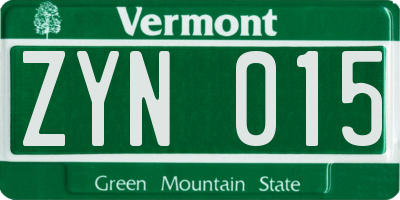 VT license plate ZYN015