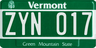 VT license plate ZYN017