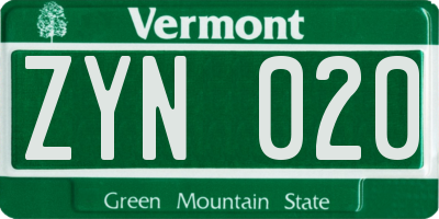 VT license plate ZYN020