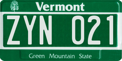 VT license plate ZYN021