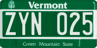 VT license plate ZYN025