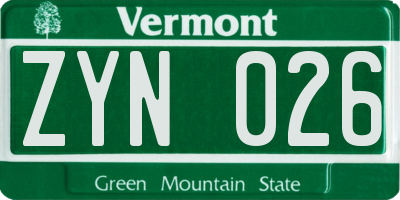 VT license plate ZYN026
