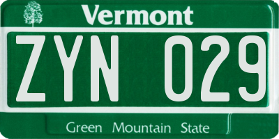 VT license plate ZYN029