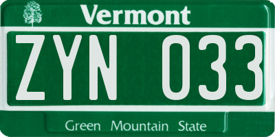 VT license plate ZYN033