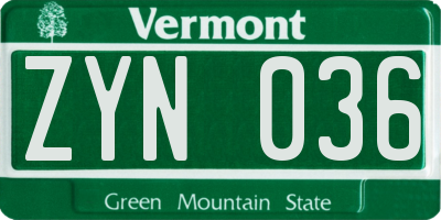 VT license plate ZYN036