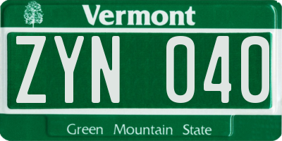 VT license plate ZYN040