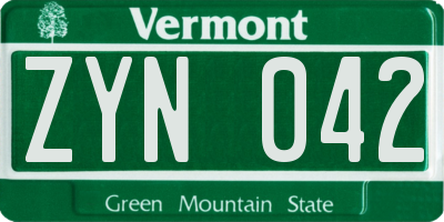 VT license plate ZYN042