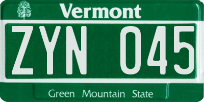 VT license plate ZYN045