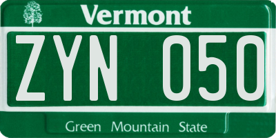 VT license plate ZYN050