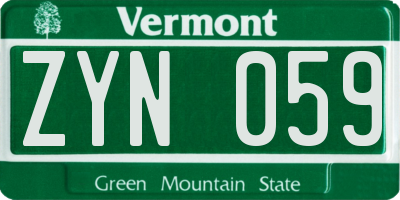 VT license plate ZYN059