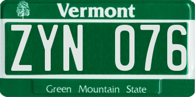 VT license plate ZYN076