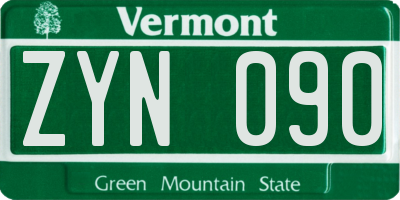 VT license plate ZYN090