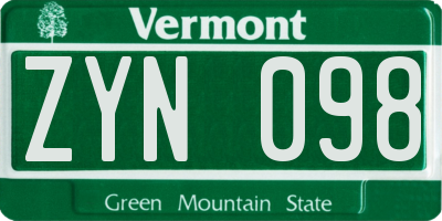 VT license plate ZYN098
