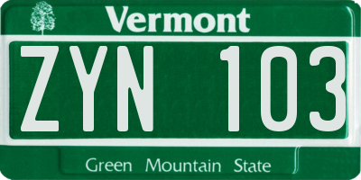 VT license plate ZYN103
