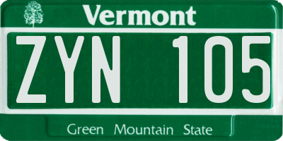 VT license plate ZYN105