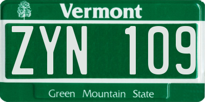 VT license plate ZYN109