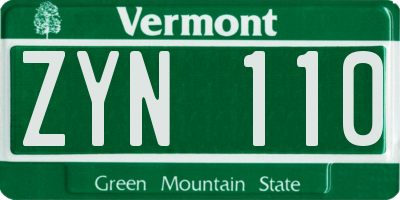 VT license plate ZYN110