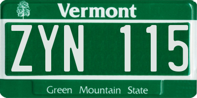 VT license plate ZYN115