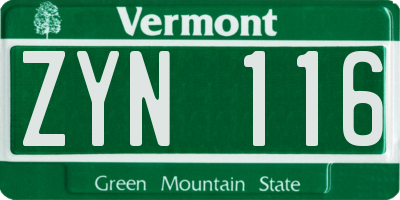 VT license plate ZYN116