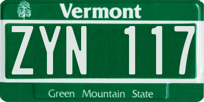VT license plate ZYN117