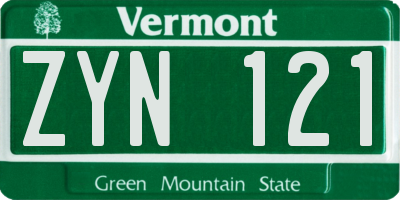 VT license plate ZYN121