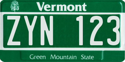 VT license plate ZYN123