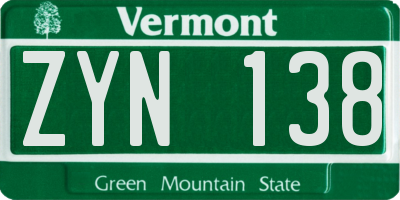 VT license plate ZYN138
