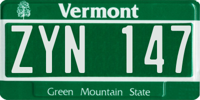 VT license plate ZYN147