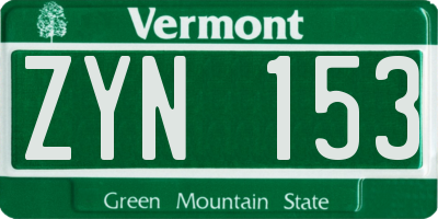 VT license plate ZYN153