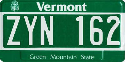 VT license plate ZYN162