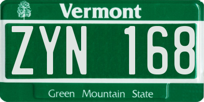 VT license plate ZYN168