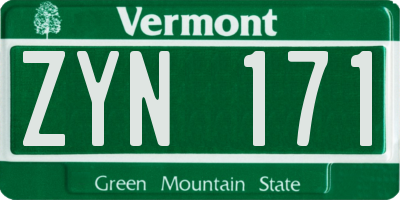 VT license plate ZYN171