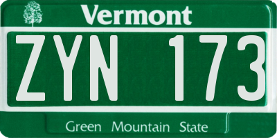 VT license plate ZYN173