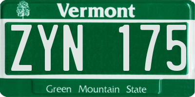 VT license plate ZYN175