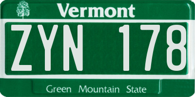 VT license plate ZYN178