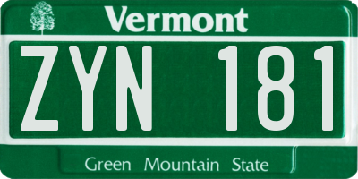 VT license plate ZYN181