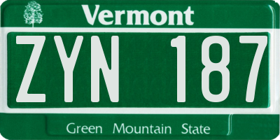 VT license plate ZYN187
