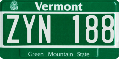VT license plate ZYN188