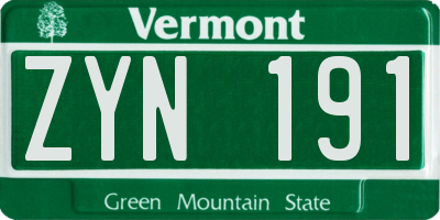 VT license plate ZYN191