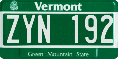 VT license plate ZYN192