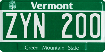 VT license plate ZYN200