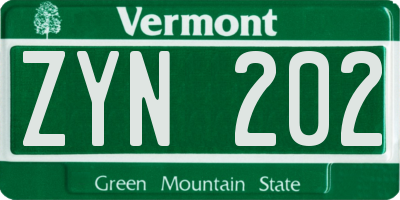 VT license plate ZYN202