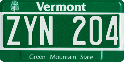VT license plate ZYN204