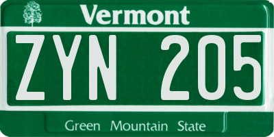 VT license plate ZYN205