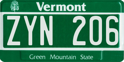 VT license plate ZYN206