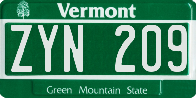 VT license plate ZYN209