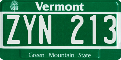 VT license plate ZYN213