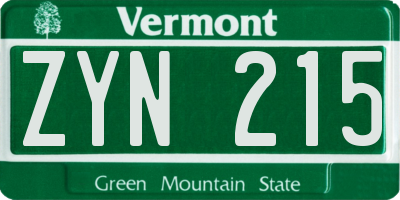 VT license plate ZYN215