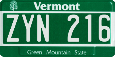 VT license plate ZYN216